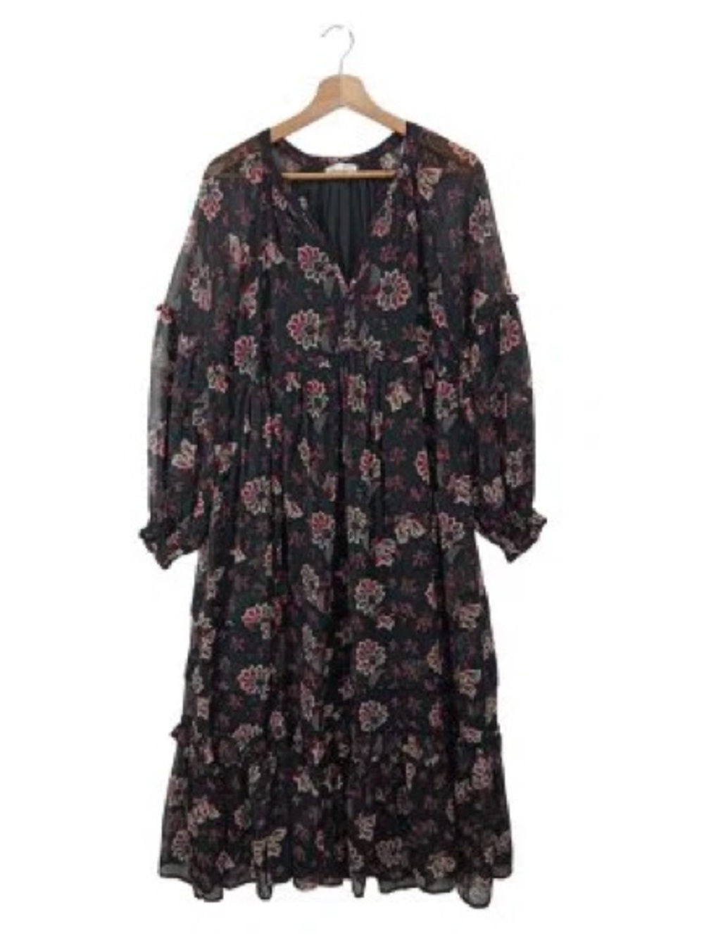 Black Maxi Dress with Pink Floral Print